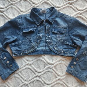 Y2K vintage ultra-cropped studded denim bolero jacket - Size 2X